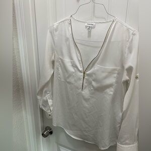 Calvin Klein white  Blouse with Gold Accents Medium soft girl edgy lagenlook